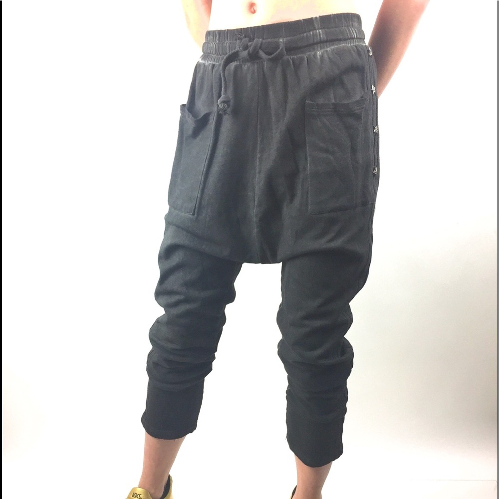 POL S Pants Cotton Fleece Harem Elastic Waist Grey - Picture 1 of 8